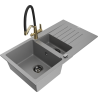 Mexen Matias granite kitchen sink 1.5-bowl with drainer and Duo kitchen faucet, gray - 6502-71-671701-57-B