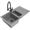 Mexen Matias 1.5-compartment granite sink with a drip tray and kitchen mixer tap Duo, Grey - 6502-71-671701-70-B