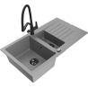 Mexen Matias granite kitchen sink 1.5-bowl with drainer and Duo kitchen tap, grey - 6502-71-671701-70-B