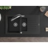 Mexen Matias granite kitchen sink 1.5-bowl with drainer and kitchen faucet Duo, black/silver metallic - 6502-73-671701-07