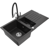 Mexen Matias granite sink 1.5-bowl with drainer and kitchen faucet Duo, black/silver metallic - 6502-73-671701-07
