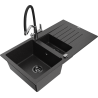 Mexen Matias 1.5-compartment granite sink with a drip tray and kitchen mixer tap Duo, Black/ silver - 6502-73-671701-07-B