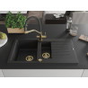 Mexen Matias granite sink 1.5-bowl with drainer and kitchen faucet Duo, black/silver - 6502-73-671701-57-G