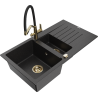 Mexen Matias 1.5-compartment granite sink with a drip tray and kitchen mixer tap Duo, Black/ silver - 6502-73-671701-57-G