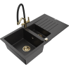 Mexen Matias granite sink 1.5-bowl with drainer and Duo kitchen faucet, black/silver - 6502-73-671701-57-G
