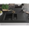 Mexen Matias 1.5-bowl granite sink with drainer and Duo kitchen faucet, black/silver - 6502-73-671701-57-B