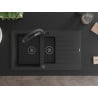 Mexen Matias 1.5-bowl granite sink with drainer and Duo kitchen tap, black/silver - 6502-73-671701-70-B