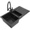 Mexen Matias 1.5-bowl granite kitchen sink with drainer and Duo kitchen faucet, black/silver - 6502-73-671701-70-B