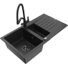 Mexen Matias granite sink 1.5-bowl with drainer and Duo kitchen faucet, black/silver - 6502-73-671701-70-B