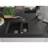 Mexen Matias granite sink 1.5-bowl with drainer and Duo kitchen faucet, black/gold metallic - 6502-75-671701-07
