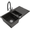 Mexen Matias granite kitchen sink 1.5-bowl with drainer and Duo kitchen faucet, black/gold metallic - 6502-75-671701-07