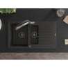 Mexen Matias granite sink with 1.5 bowls, drainer and Duo kitchen faucet, black/gold metallic - 6502-75-671701-07-B