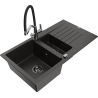 Mexen Matias 1.5-compartment granite sink with a drip tray and kitchen mixer tap Duo, Black/ gold metallic - 6502-75-671701-07-B