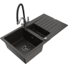 Mexen Matias granite sink 1.5-bowl with drainer and Duo kitchen tap, black/gold metallic - 6502-75-671701-07-B