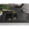 Mexen Matias granite sink 1.5-bowl with drainer and Duo kitchen tap, black/gold metallic - 6502-75-671701-57-G
