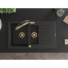 Mexen Matias 1.5-bowl granite sink with drainer and Duo kitchen faucet, black/gold metallic - 6502-75-671701-57-G