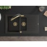 Mexen Matias granite sink 1.5-bowl with drainer and Duo kitchen tap, black/gold metallic - 6502-75-671701-57-G