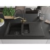 Mexen Matias 1.5-bowl granite sink with drainer and Duo kitchen mixer, black/gold metallic - 6502-75-671701-57-B