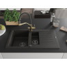 Mexen Matias granite sink 1.5-bowl with drainer and Duo kitchen faucet, black/gold metallic - 6502-75-671701-57-B