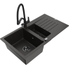 Mexen Matias granite sink 1.5-bowl with drainer and Duo kitchen faucet, black/gold metallic - 6502-75-671701-70-B
