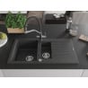 Mexen Matias granite kitchen sink 1.5-bowl with drainer and Duo kitchen faucet, speckled black - 6502-76-671701-07