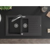 Mexen Matias granite kitchen sink 1.5-bowl with drainer and Duo kitchen faucet, speckled black - 6502-76-671701-07