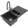 Mexen Matias granite sink 1.5-bowl with drainer and Duo kitchen faucet, black speckled - 6502-76-671701-07