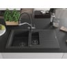 Mexen Matias granite sink 1.5-bowl with drainer and Duo kitchen faucet, black speckled - 6502-76-671701-07-B