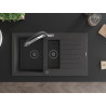 Mexen Matias granite sink 1.5-bowl with drainer and Duo kitchen faucet, black speckled - 6502-76-671701-07-B