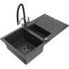 Mexen Matias 1.5-compartment granite sink with a drip tray and kitchen mixer tap Duo, Spotted black - 6502-76-671701-07-B