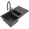 Mexen Matias granite sink 1.5-bowl with drainer and Duo kitchen faucet, black speckled - 6502-76-671701-07-B