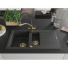 Mexen Matias granit sink 1.5-bowl with drainer and Duo kitchen faucet, speckled black - 6502-76-671701-57-G