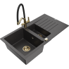 Mexen Matias granit sink 1.5-bowl with drainer and Duo kitchen faucet, speckled black - 6502-76-671701-57-G