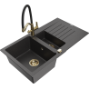 Mexen Matias granite sink 1.5-bowl with drainer and Duo kitchen faucet, black speckled - 6502-76-671701-57-G