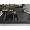 Mexen Matias granite sink 1.5-bowl with drainer and Duo kitchen faucet, black speckled - 6502-76-671701-57-B