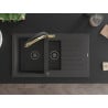 Mexen Matias granite sink 1.5-bowl with drainer and Duo kitchen faucet, black speckled - 6502-76-671701-57-B