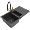 Mexen Matias 1.5-compartment granite sink with a drip tray and kitchen mixer tap Duo, Spotted black - 6502-76-671701-57-B