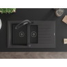 Mexen Matias granite sink 1.5-bowl with drainer and Duo kitchen faucet, black speckled - 6502-76-671701-70-B