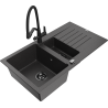 Mexen Matias granite sink 1.5-bowl with a drainer and Duo kitchen tap, black speckled - 6502-76-671701-70-B