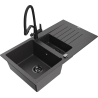Mexen Matias granite sink 1.5-bowl with drainer and kitchen faucet Duo, black speckled - 6502-76-671701-70-B