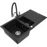 Mexen Matias 1.5-compartment granite sink with a drip tray and kitchen mixer tap Duo, Black - 6502-77-671701-07