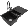 Mexen Matias granite sink 1.5-bowl with drainer and Duo kitchen faucet, black - 6502-77-671701-07