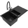 Mexen Matias granite sink 1.5-bowl with drainer and Duo kitchen faucet, black - 6502-77-671701-07-B