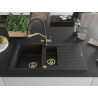 Mexen Matias granite sink 1.5-bowl with drainer and Duo kitchen faucet, black - 6502-77-671701-57-G