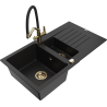 Mexen Matias granite sink 1.5-bowl with drainer and Duo kitchen faucet, black - 6502-77-671701-57-G