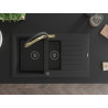Mexen Matias 1.5-bowl granite sink with drainer and Duo kitchen faucet, black - 6502-77-671701-57-B