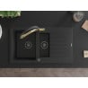 Mexen Matias granite sink 1.5-bowl with drainer and Duo kitchen faucet, black - 6502-77-671701-57-B