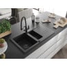 Mexen Matias 1.5-bowl granite kitchen sink with drainer and Duo tap, black - 6502-77-671701-70-B