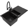 Mexen Matias 1.5-compartment granite sink with a drip tray and kitchen mixer tap Duo, Black - 6502-77-671701-70-B