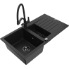 Mexen Matias granite sink 1.5-bowl with drainer and Duo kitchen faucet, black - 6502-77-671701-70-B